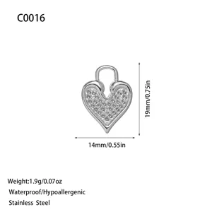 Heart-shaped stainless steel pendant with pavé-set crystals for DIY jewelry crafts