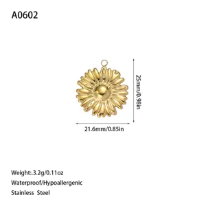 18K gold plated stainless steel sunflower pendant necklace charm with size dimensions