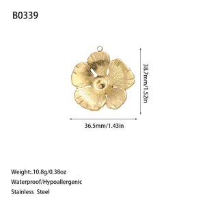 Detailed view of golden flower stainless steel pendant with precise size measurements.