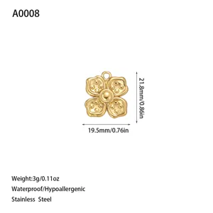 Gold flower pendant stainless steel charm for DIY jewelry with size and weight specs