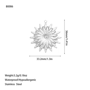 Silver flower stainless steel pendant with 36mm x 33.2mm size and 5.2g weight specs