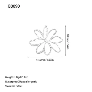 Detailed silver hollow flower pendant in stainless steel with exact size and weight specs.