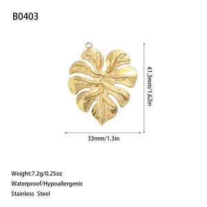 Pendentif feuille de monstera en acier inoxydable doré accessoire bijoux avec dimensions