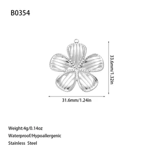 Silver stainless steel flower pendant charm for jewelry making with size markers