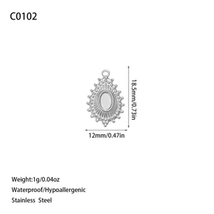 Dibujo técnico detallado de un colgante de gota de acero inoxidable con dimensiones