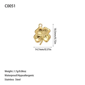 Gold four-leaf clover pendant charm made of waterproof stainless steel
