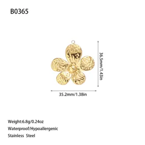 Gold textured flower pendant with dimensions and technical specifications info