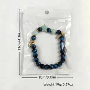 Detailed dimensions and weight of the luminous blue beaded star charm bracelet in pack.