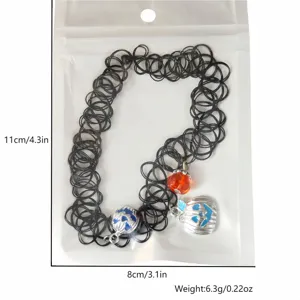 Halloween elastic fishline choker with pumpkin and ghost charms including dimensions and weight