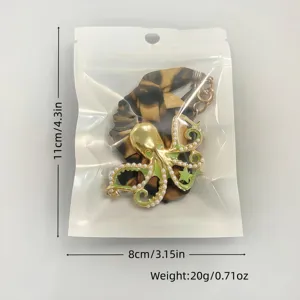 Octopus pendant necklace in retail packaging with detailed size and weight dimensions