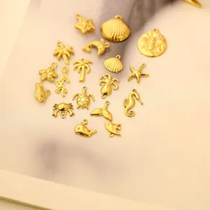 Goldene Anhänger aus Titanstahl im Meeres-Stil mit Seesternen und Muscheln für DIY-Schmuck