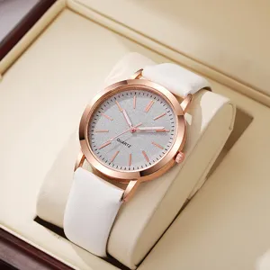 Damen Minimalistische Quarzuhr Koreanische Mode Studenten Armbanduhr Roségold Legierung Gehäuse Kunstleder Armband Matt Sternenhimmel Zifferblatt