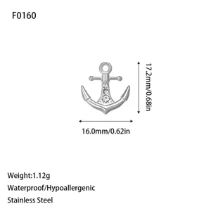 Detailed macro view of anchor charm with precise dimensions and material specifications