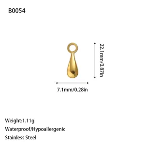 Detailed view of golden stainless steel teardrop charm with 22.1mm dimension markings