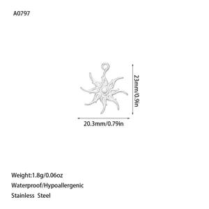 Dimensioni dettagliate del ciondolo a sole in acciaio inossidabile, altezza 23mm, peso 1,8g
