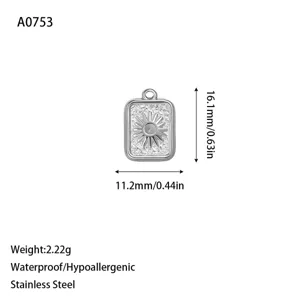 Detailed view of stainless steel sunburst pendant showing 16.1mm dimensions and weight.