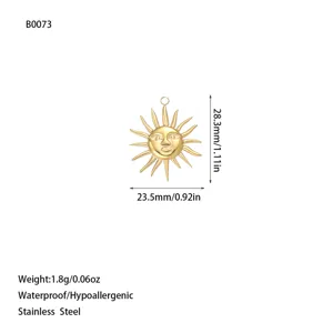 Specifiche di dimensioni per ciondolo a forma di sole in acciaio inox per gioielli.