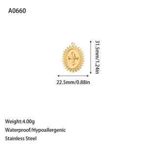 Detailed dimensions and features of the fleur-de-lis stainless steel pendant accessory