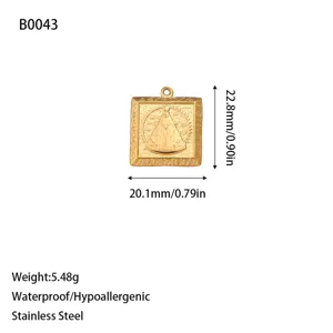 Stainless steel religious Virgin Mary square pendant with 22.8mm x 20.1mm dimensions