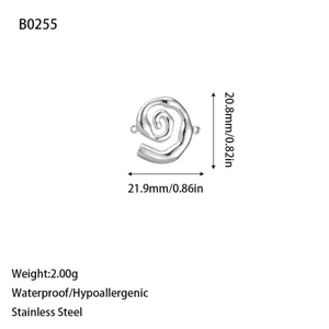 Detailed view of silver stainless steel spiral pendant charm with dimensions and weight