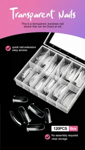 120pcs transparent and black grid nail tips for DIY extension in a clear storage box