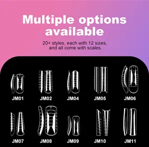 Professional chart showing 10 styles of clear dual forms for poly gel nails.