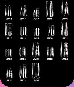 Comparison of multiple shapes of transparent nail extension molds with codes JM12 to JM29