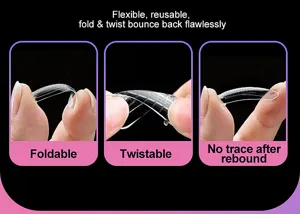 Detail showing flexible and reusable transparent nail tips that fold and twist easily