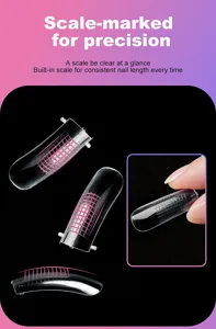 Detail view of transparent nail molds featuring pink scale marks for precise nail extension
