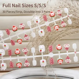 Handmade Sweet Strawberry Rabbit Pattern Press On Nails Kids Polka Dot Bowknot Removable False Nails Cute Manicure Decoration