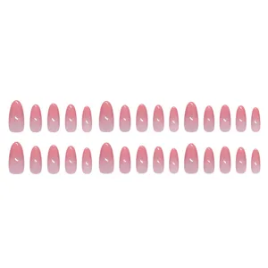Coffret de 30 faux ongles autocollants rose dégradé forme amande finition brillante