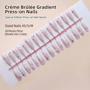 Handmade Press On Nails Milk White Pink Gradient Almond Fake Nails With 3D Bowknot Artificial Pearl Rhinestone Heart Decorative Nails