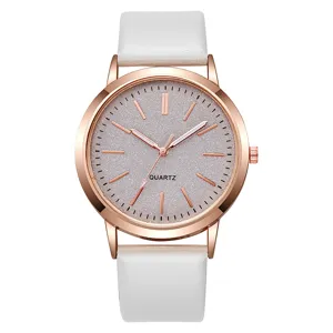 Elegante Damen-Quarzuhr mit weißem PU-Armband und glitzerndem grauen Zifferblatt