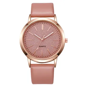 Elegante Damen-Quarzuhr mit rosa Glitzer-Zifferblatt und Roségold-Gehäuse