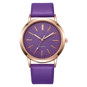 Elegante roségoldene Quarzuhr mit glitzerndem lila Zifferblatt und passendem PU-Band
