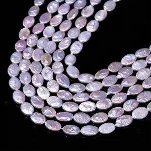 Natürliche 13x10mm ovale Barock-Süßwasserperlenstränge mit irisierendem Lavendelglanz