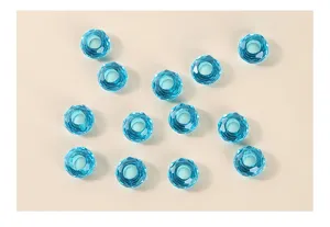 Detailed macro view of 14mm blue faceted crystal abacus beads for DIY jewelry making crafts