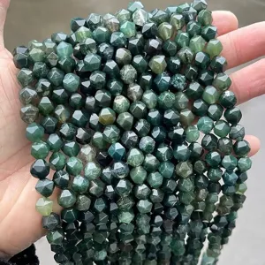 Natural Aquatic Agate Rhombus Faceted Loose Beads Green Moss Agate Gemstone Beads For DIY Jewelry Making Bracelets Necklaces