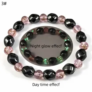 Leuchtendes Glas- und Hämatit-Perlenarmband mit Nachtglüheffekt für Damen/Herren