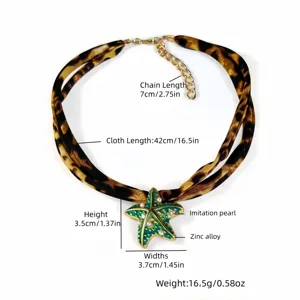 Detailweergave van luipaardprint zeester ketting met afmetingen en materiaalinformatie.