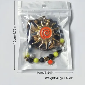 Detailed view of luminous sun pendant necklace with 12x9cm packaging size and weight specs