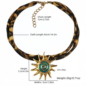 Detailed dimensions of leopard print choker with sun pendant for beach summer vacation