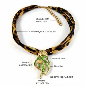 Detailed measurement view of jellyfish pendant necklace with leopard print cloth strap