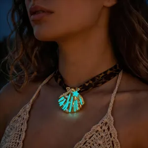 Luminous Shell Pendant Necklace Bracelet Set Leopard Ribbon Glow Dark Star Artificial Pearl Beach Holiday Jewelry Women