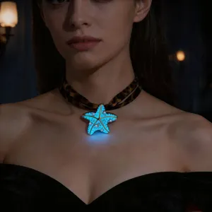 Lichtgevende Zeester Zinklegering Hanger Halsketting Kunstparel Luipaardprint Choker Glow In The Dark Sieraden Dames Strandvakantie
