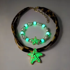 Lichtgevende zeester ketting en armband set met luipaardprint en gloeiende kralen luxe