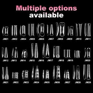 Selection of 29 different transparent false nail tip shapes for DIY manicures at home