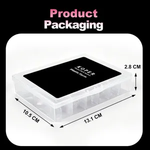 Transparent false nail tips set of 120 pieces in a clear storage box 13x10x3cm