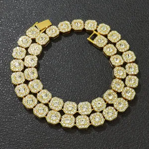 Luxuriöse Achteckige Iced Out Halskette Armband Zinklegierung Strass Hip Hop Mode Schmuck Für Damen Herren