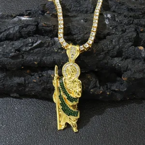 Hip Hop Sankt Judas Anhänger Halskette Für Herren Damen Iced Out Strass Tenniskette Zinklegierung Gold Silber Überzogen Religiöse Figur Schmuck
